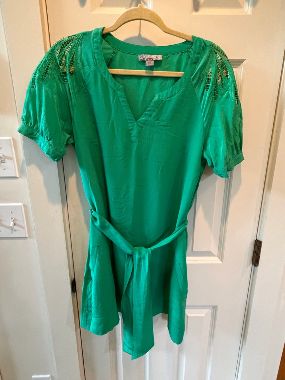 Forever 21 Green Babydoll 100% Silk Dress Y2K S/# 091J0817397MK03